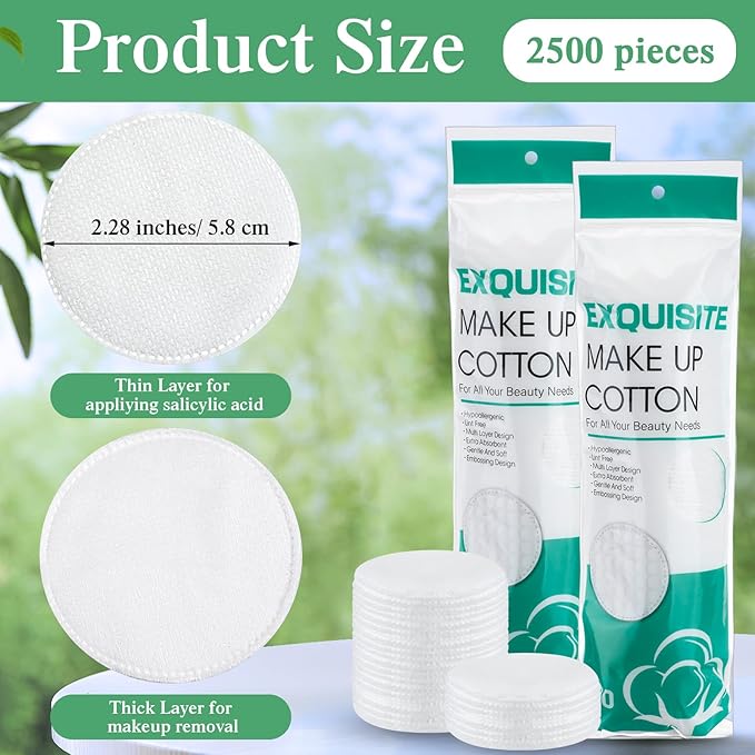 Maxcheck 2500 Pcs Cotton Rounds Bulk Exfoliating Rounds Cotton Rounds for Face Makeup Remover Pads Cotton Facial Pads Cotton Pads for Face Cotton Pads for Makeup Removal Toner Pads