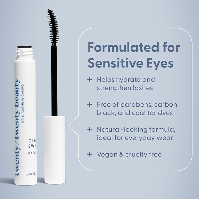 Clean Sweep Mascara – Hypoallergenic Mascara For Stronger Longer Lashes – Ophthalmologist Developed - Nourishing, Gentle & Safe for Sensitive Skin - Vegan, Cruelty-Free, Clean Ingredients