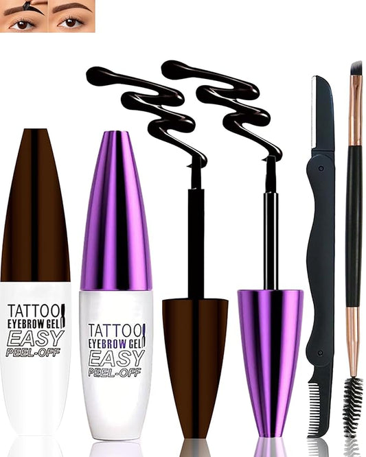 Peel Off Eyebrow Gel Kit,2Pcs Brown Tattoo Eyebrow Tinting Gel Easy Peel Off Tinted Eye Brow,Waterproof Long-lasting Up to 3 Days Brows Tinting for Women Natural Defined&Fuller Eyes Makeup Gift Set-01