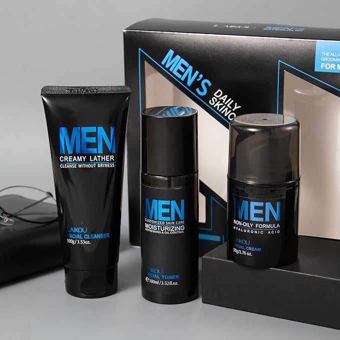 Men's Skin Care Set, Gifts for Men, Skincare Gift Set, Men Skincare with Facial Cream, Facial Cleanser, Facial Toner Father's Day Christmas Birthday Valentines for Him Dad Son Husband Boyfriend