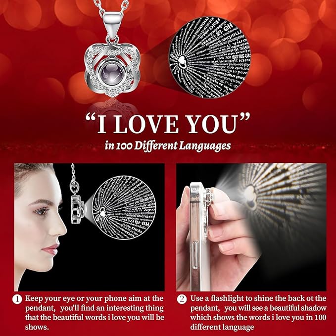 Preserved Blue Real Rose with Heart I Love You Necklace -Eternal Flowers Rose Birthday Gifts for Her Mom Wife Girlfriend Grandma on Valentines Mothers Day Christmas Anniversary Romantic-Negro Blue