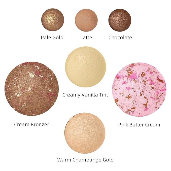 Baked Makeup Palette with Bronzer, Blush Eyeshadows Multi-Purpose Travel Compact, Velvety Smooth Finish, Neutral Pigmented Colors, Vegan Cruelty, Gift Set for Women