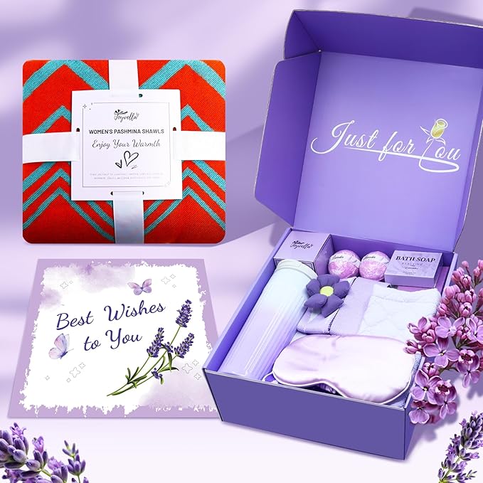 Happy Birthday Gifts for Women Mom Her Friend Sister Wife Grandma, Self Care Gifts Get Well Gifts Unique Relaxing Spa Gift Basket Set (Purple)