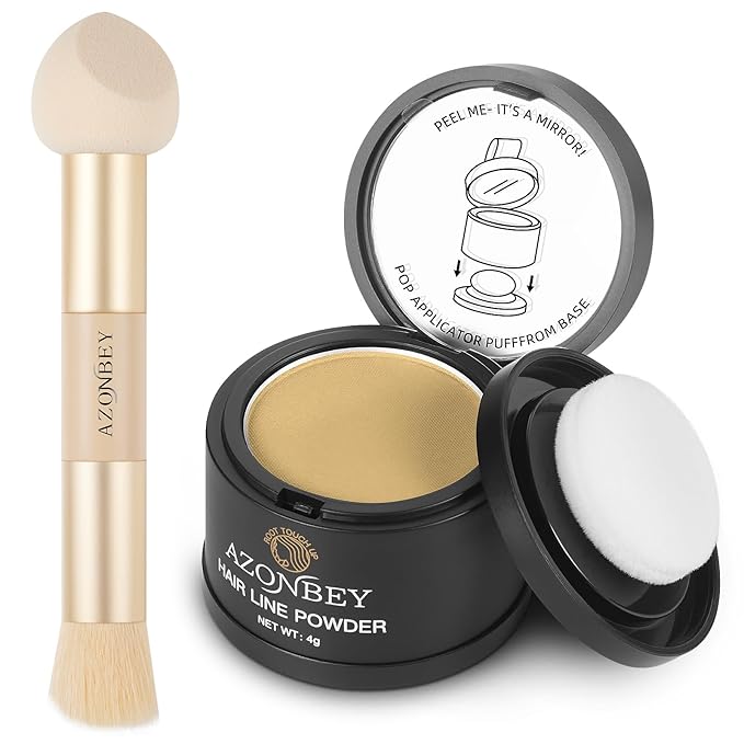 Root Touch Up Sets,Hairline Powder for Women Cover Up- Hairline Concealer for Thin and Thinning Hair, Water & Sweat Resistant,Contain Azonbey Makeup Brush (Blonde, Med-Makeup Brush)