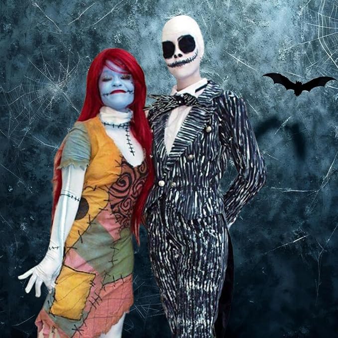 Go Ho Halloween Makeup Kit for Jack Cosplay Costume - Complete 8-Piece Professional Skeleton Makeup with Bald Cap,Pro-Aide Adhesive,White Body Paint,Black Lipstick,Black Eyeliner & Applicators