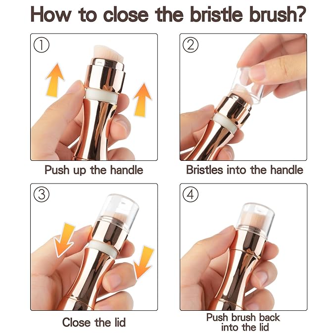 kullder 4 in 1 Makeup Brush Travel Makeup Brushes Blend Sponge, Eyebrow, Eyeshadow & Blush Brushes for Foundation Concealer Double Ended Makeup Brush with Powder Puff Women Ideal Gifts