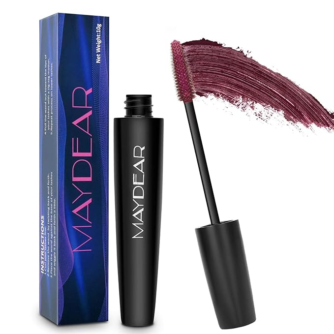 Maydear Burgundy Mascara for Eyelashes, Waterproof Colored Long Lasting Smudgeproof for Women Fast Dry Lengthening Eye Makeup Party - Dark Purple