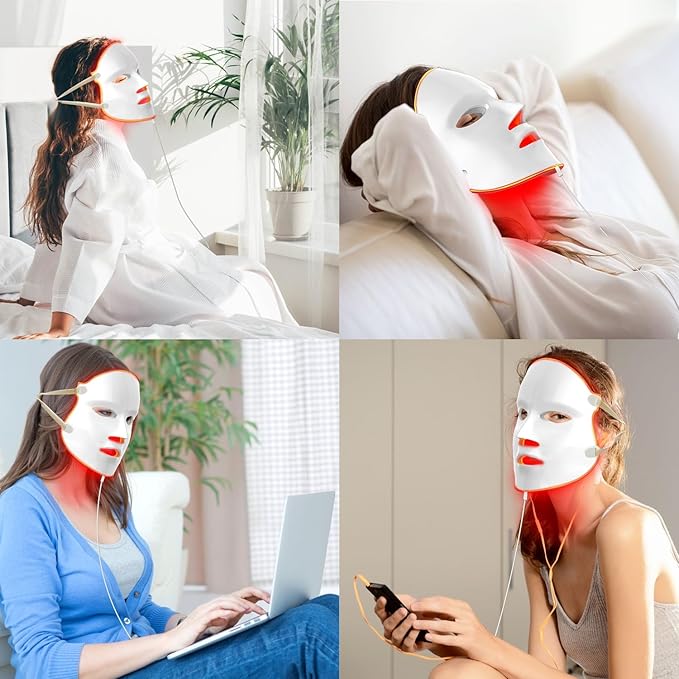 FDA cleared LED Facial Skin Care Mask MOONLIGHT PRO 7 Color Treatment Photon Mask (White)