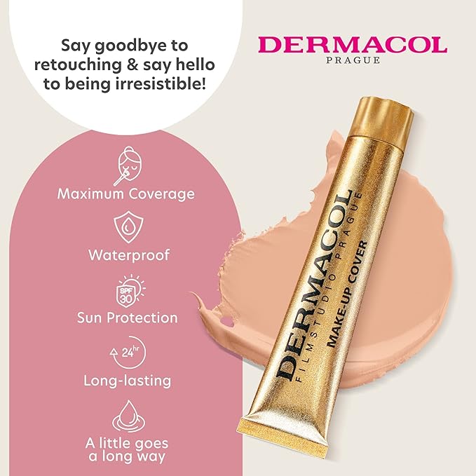 Dermacol Mini Full Coverage Foundation 13g, Liquid Matte Makeup with SPF 30, Waterproof Foundation for Oily Skin, Acne, & Under Eye Bags, Long-Lasting Makeup Products Shade - 210