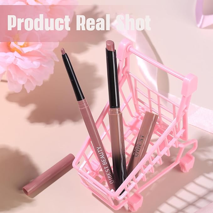 QiBest Nude Rose Pink Cream Lipstick with Lip Liner Makeup Set for Women, Soft Matte Lip Stick Silk Finish with LipLiner Pencil 24 Hours Original Waterproof Labials, Velvety & Non-Drying Formula