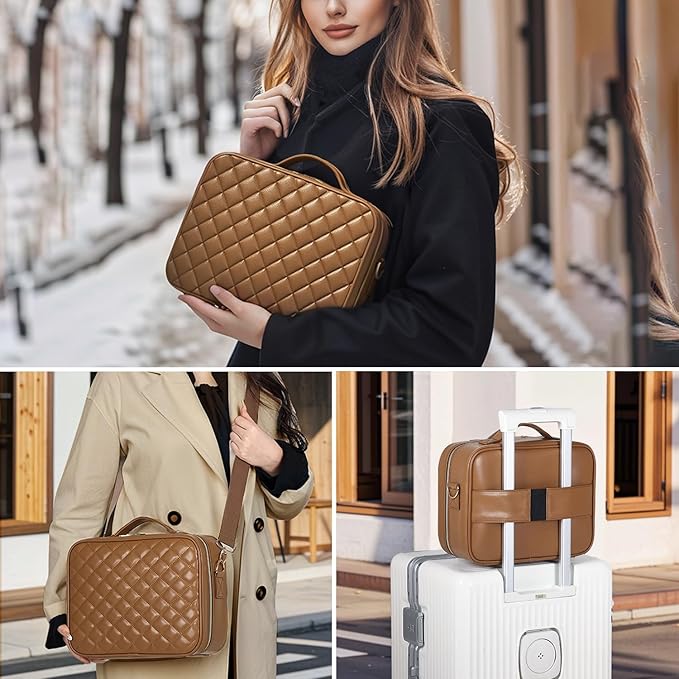 Makeup Case with LED Light Mirror,12 Inch Professional Portable Travel Cosmetic Organizer Bag with Adjustable Dividers, USB Charging, Large Capacity, Ideal for Travel, Gift for Women Girls