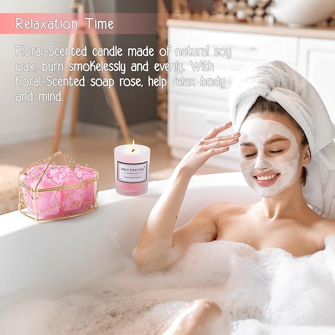 Gifts for Mom, Mother's Day Gift for Mom from Daughter Son, Birthday, Thanksgiving Day, Christmas Gifts for Mother, Care Package, Gift Basket with Canvas Tote Bag Sock Tumbler Soap Flower