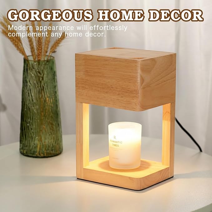 Candle Warmer Lamp Wood with Timer, Dimmable Electric Candle Lamp Warmer for Jar Candles, 2*35 Watt Bulb, Christmas Gifts, Birthday Gifts for Mom, Decorative Wooden Candle Lamp for Bedroom Home Decor