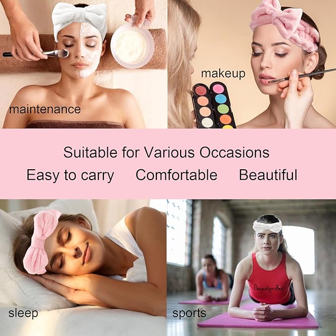Makeup headband,spa Headband and Wristband Set,bubble Skincare Headbands with Wristbands and Hair Scrunchies Set for Skin Care Makeup Removal Shower(pink+white)