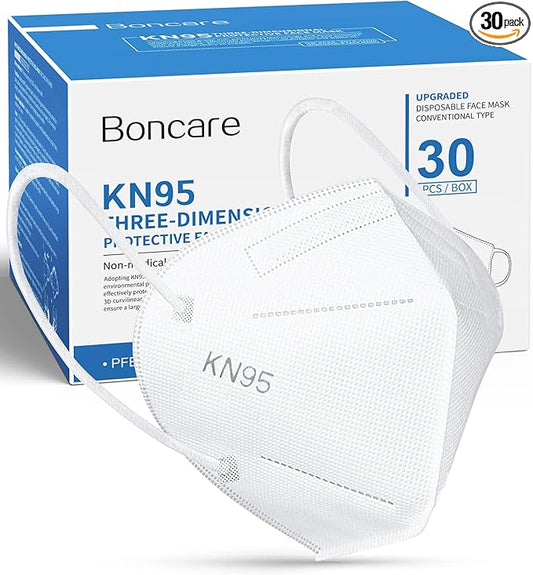 Boncare KN95 Face Mask 30 PCs, 5-Layer Face Mask for Men & Women, Updated Breathable, Comfortable (White)