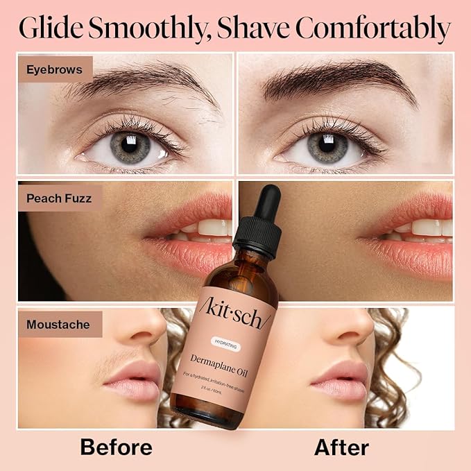 Kitsch Dermaplane Face Oil with Jojoba & Argan Oil – Hydrating Facial Formula for Dermaplaning Tool, Gua Sha & Razor Use – Irritation-Free Shave Oil for Soft, Radiant Skin – 2oz