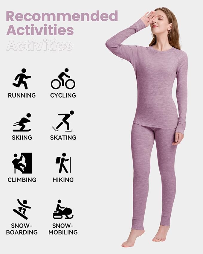 Women's 100% Merino Wool Base Layer Sets - Light and Midweight Thermal Underwear Gifts Pack with Wool Beanie