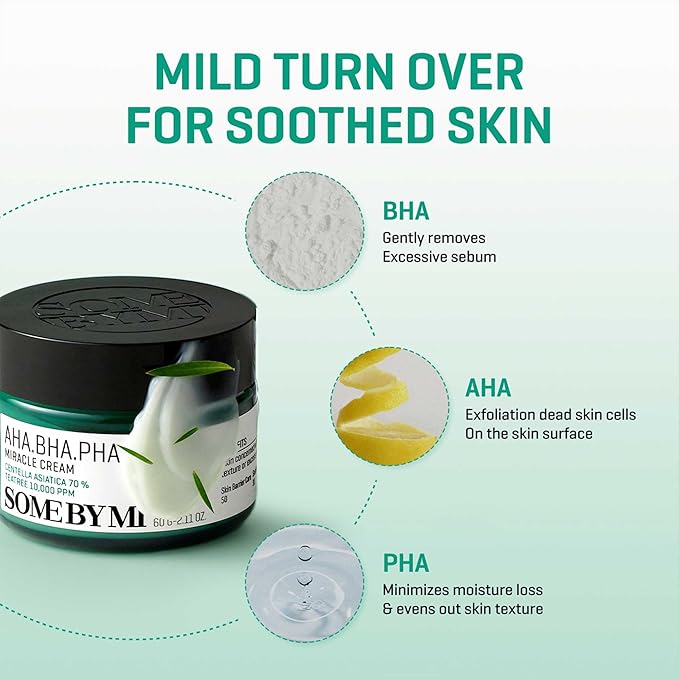 SOME BY MI AHA BHA PHA 30 Days Miracle Cream - Pack of 2 - Mild Exfoliating Salicylic Acid & Centella Face Moisturizer for All Skin Types - Daily Soothing & Clarifying Face Cream - Korean Skin Care