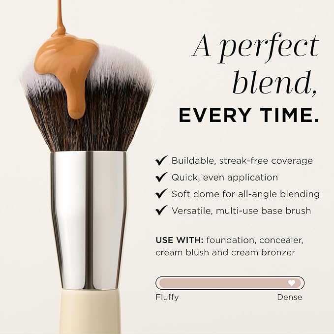 HALEYS Kabuki Makeup Brush VEGAN+CRUELTY-FREE, Sustainable Wood, Vegan Bristles for Airbrushed Finish, For Creams, Liquids, Powder, Streak-free, Perfect Blending, Buffs, Blurs, Smooths with Control