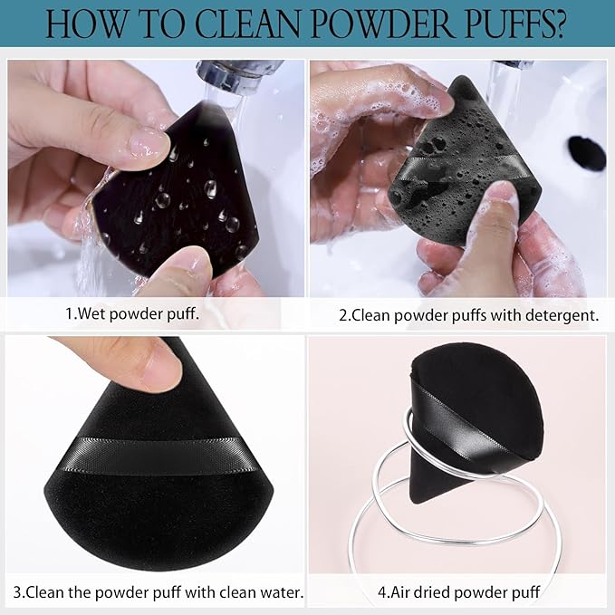Pimoys 6 Pieces Powder Puff Face Triangle Makeup Puff for Loose Powder Setting Powder Soft Foundation Sponge Makeup Blender Sponge Beauty Makeup Tool, Black and Peacock Blue