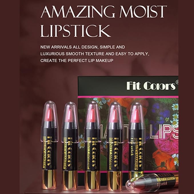 6Pcs Moisturizing Gloosy Nude Lipstick Set, Nude Pink Rose Mauve Red Brown 6 Rich Shades Waterproof Long Lasting Non-Stick Cup 24 Hour Lip Crayon Pencil Makeup Lip Liner Pen Set Christmas Gifts