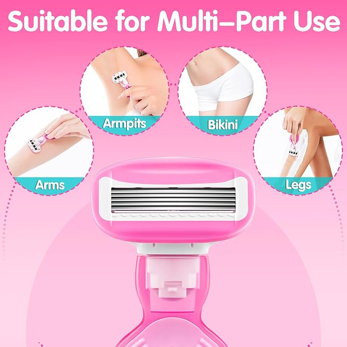 DreamGenius Travel Razors for Women, Travel Size Toiletries Include 1 Handle and 2 Cartridges, Extra Smooth 5-Blade Travel Essentials Razor with Case for Shaving, Pink