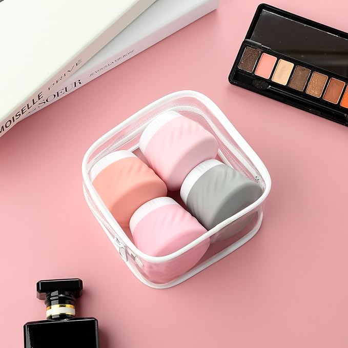 Gemice Travel Containers for Toiletries, TSA Approved Silicone Travel Jars for Cream, Leak-Proof Travel Size Toiletries Containers with Lid for Lotion Skincare Makeup (4 Pack)