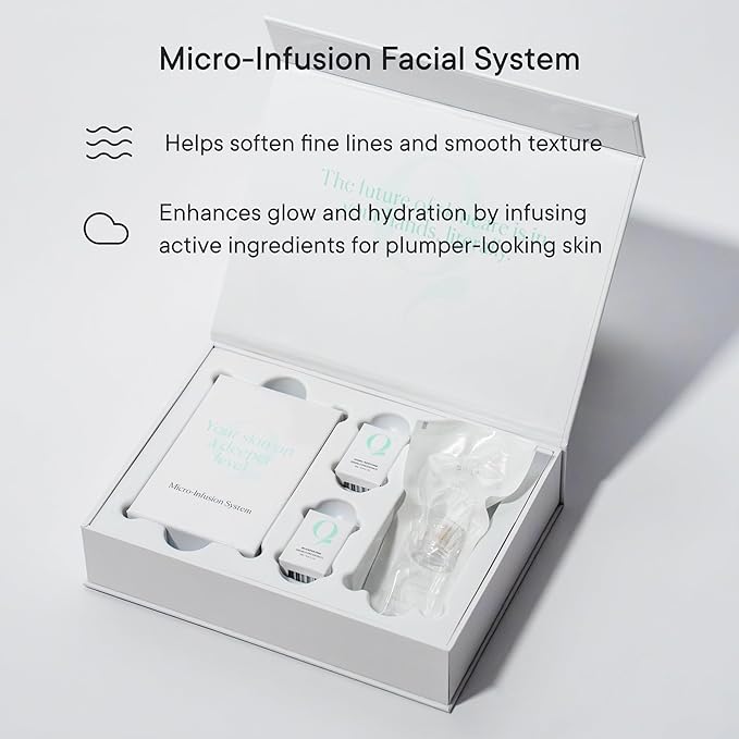 Qure Micro Infusion System for Face & Neck - Facial Moisturizing Essence, Even-looking tone, Serum for All Skin Types, Refreshed and Luminous Skin - 1-Month Supply
