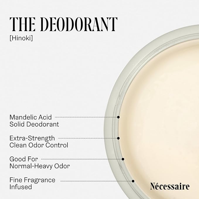 Nécessaire The Deodorant Hinoki | Natural Aluminum Free Deodorant For Women & Men. Extra Strength Treatment with Mandelic Acid. Free of Baking Soda, Ozokerite & Parabens (2x 75 g/2.5 oz)