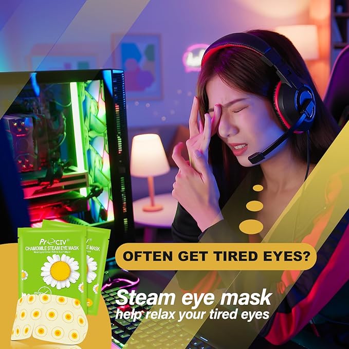 ProCIV 16 Packs Steam Eye Masks for Dry Eyes Heating Eye Mask Warm Compress for Eyes Relief Stress, Eye Fatigue Travel Essential Self Heating Moist Sleep Mask SPA Accessories