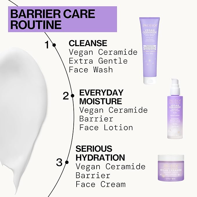 Pacifica Face Moisturizer - Vegan Ceramide Barrier Repair Face Lotion, Hydrating, For Dry Skin, Dermatologist Tested, Safe for Sensitive Skin, Fragrance Free, Vegan + Cruelty Free