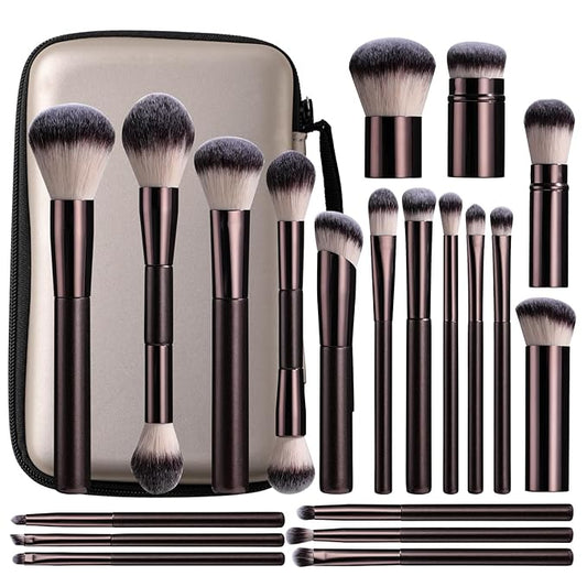 BS-MALL Professional Makeup Brush Set With Portable Case - Eyeshadow Brush, Concealer Brush, Blush Brush & Foundation Brush For Travel 20 Pcs, Labeled Daily Use & Versatile Occasions
