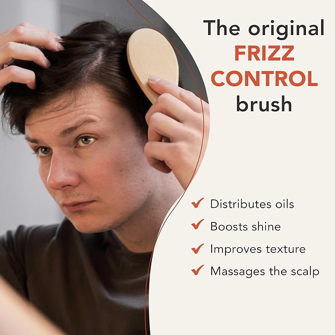 Boar Bristle Hair Brush - Smoothes & Detangles All Hair Types, Hairbrush for Women, Men & Kids, Brush for Thick Hair, Distributes Oils for Natural Shine & Stimulates Scalp