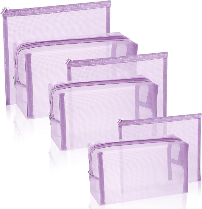 6 Pieces Mesh Makeup Bags Mesh Cosmetic Bag Portable Travel Organizing Zipper Pouch Toiletries Makeup Pouches for Home Office Travel Accessories