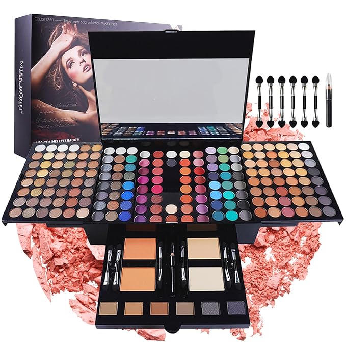 Pure Vie All-in-One Holiday Gift Makeup Set Essential Starter Bundle Include Eyeshadow Palette Lipgloss Concealer Blush Eyebrow Foundation Face Powder Eyeliner Pencil - Make up Kit for Women Full Kit