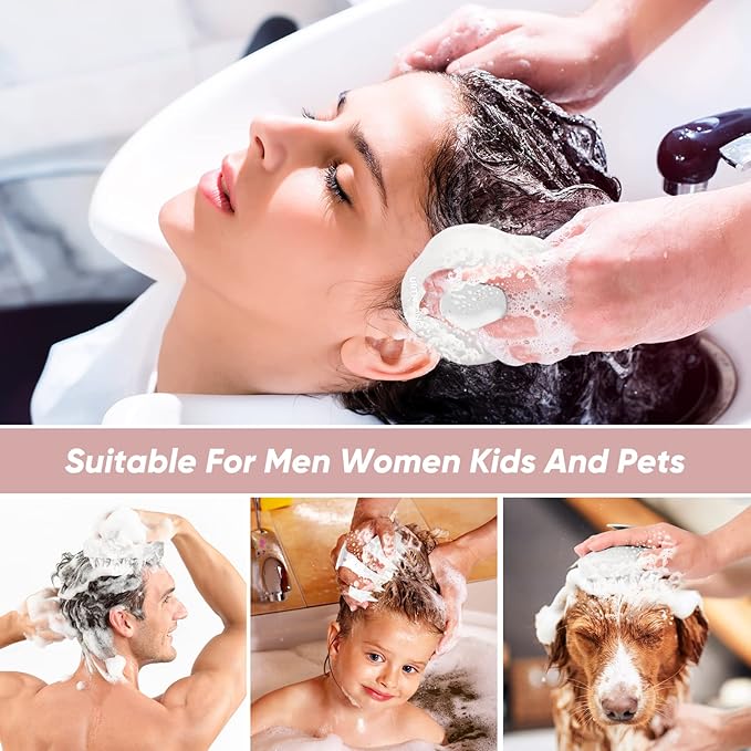 URTHEONE Scalp Massager Shampoo Brush, Hair Scalp Scrubber Head Massager with Soft Silicone Bristles for Women Men Kids Pets Shower and Hair Growth(Beige) Includes 5 Pcs Hair Ties