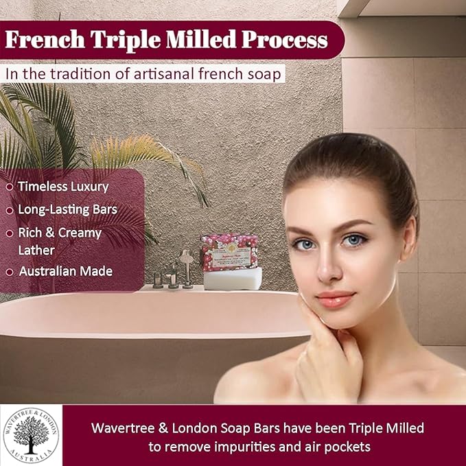 Wavertree & London Japanese Plum Scented Natural Soap (2 Bars), 7oz Moisturizing French Triple Milled Soap Bars enriched with shea butter - Pure Plant Based Bath & Body Bars for All Skin Types