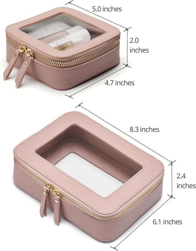 Popvibe Clear Makeup Bag Travel Cosmetic Case Transparent Toiletry Bag with Zipper, Portable Make Up Organizer Traveling Compact Car Bag for Essentials