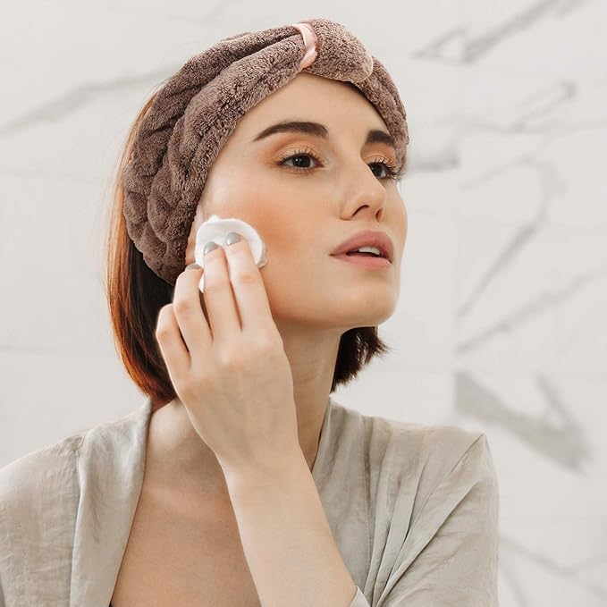 WILLBOND 4 Pack Microfiber Headbands Spa Facial Headbands Makeup Head bands Elastic Terry Cloth Head Wrap for Women Girls Washing Face Makeup Shower Yoga Sports(Coffee, Khaki, Pink and White)