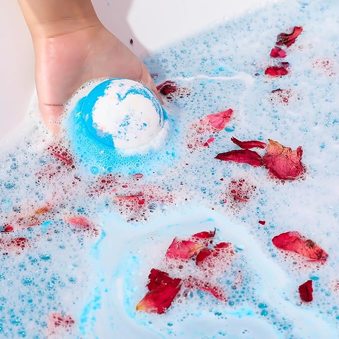 Blue Bath Bombs for Women Spa Gift Set with Peppermint Essential Oils Sea Salt Relaxing Birthday Gift for Her Bubble Bath Skincare Relaxation Aromatherapy Gifts