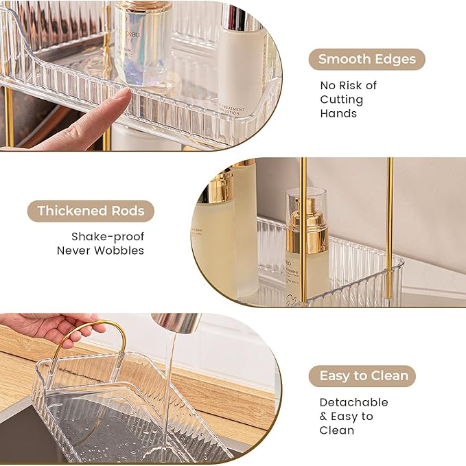 Aveniee Bathroom Counter Organizer, 3 Tier Perfume Skin Care Countertop Storage Shelf, Vanity Makeup Tray for Cosmetic Skincare Lotion,Clear