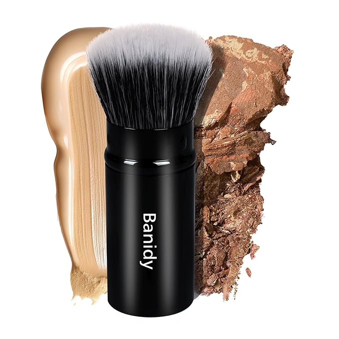 Makeup Brush Kabuki Face Brushes Retractable Travel Blush Kabuki Brush Portable Flawless for Foundation, Powder Blush, Bronzer, Buffing, Liquid, Cream, Cruelty Free with Cover