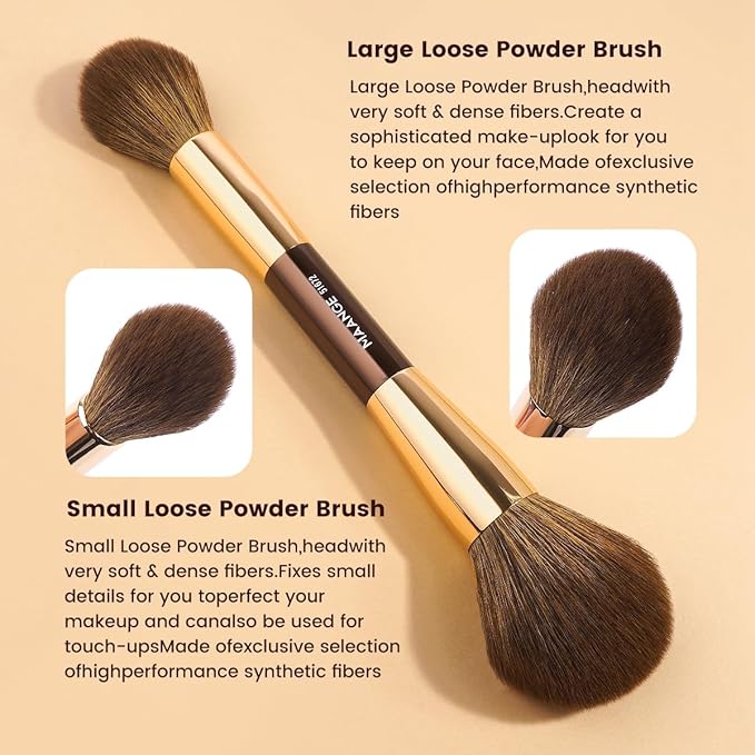 MAANGE 15 PCS Makeup Brushes Double-ended Makeup Brush Set Double Sided Angled/Round Top Brush Foundation Contour Blending Eyebrow Eyeshadow Concealer (Coffee Gold)