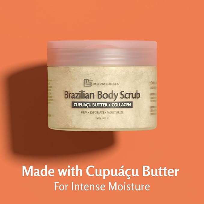 Firming & Moisturizing Brazilian Body Scrub, Gentle Body Exfoliator with Cupuacu Butter, Jojoba Oil & Collagen, 16 oz (453 g) by M3 Naturals