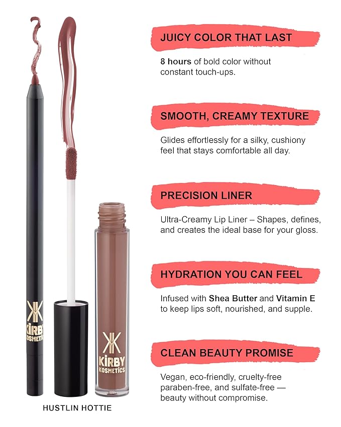 Lip Kit Duo – Hustlin Hottie - TikTok-Viral Precision Liner & Glossy Liquid Lipstick, Clean 2-Step Set with Hydrating Long-Wear Color – Bold Inclusive Beauty for Everyday Konfidence