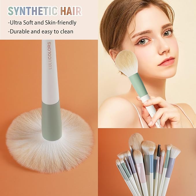 Colorful Series 18-Pcs Makeup Brush Set with Soft, Cruelty-Free Synthetic Bristles, Wooden Matte Handles, 2 Latex-Free Makeup Sponges & Travel Storage Bag – Face & Eye Brushes for Makeup