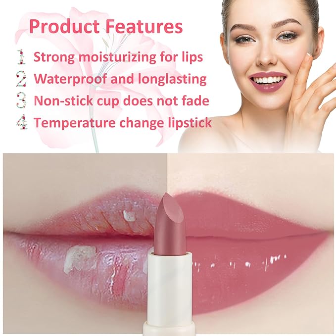 1 Pack Crystal Flower Jelly Lipstick,Magic Color Changing Lipstick,PH Clear Temperature Color Changing Lip Gloss,Lip Balm,Long Lasting Nourishing Moisturizing Lip Stick Set 03