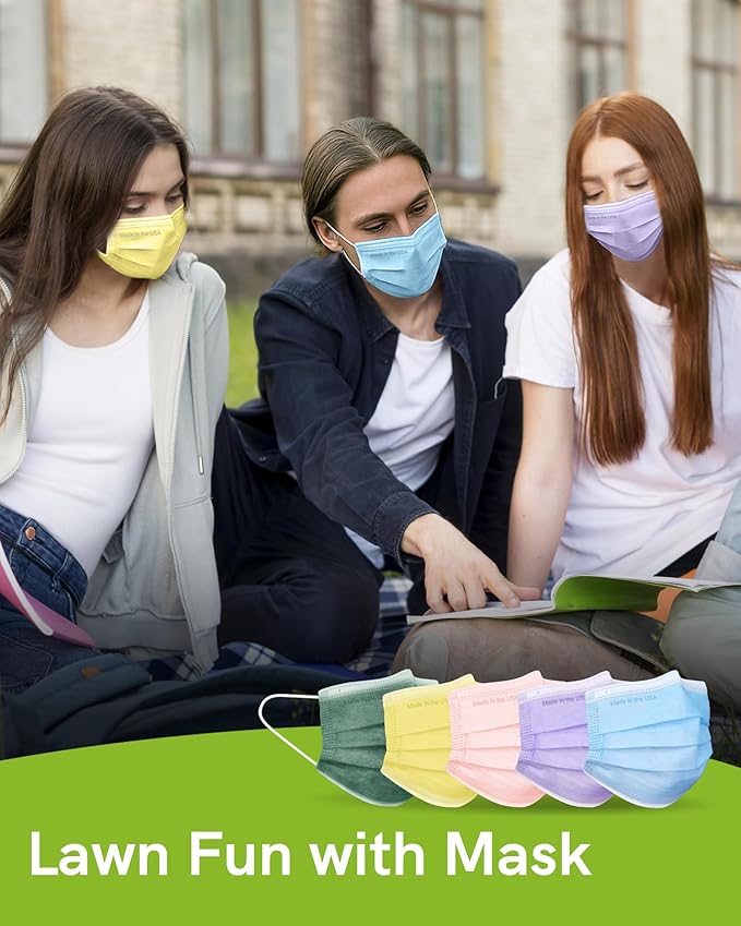 FriCARE Made in USA Disposable Face Masks, 3-Ply ASTM Level 3 Medical Grade, Breathable & Comfortable for Adult Daily Work/Sun Protection, 50 Pack Tropical Prism