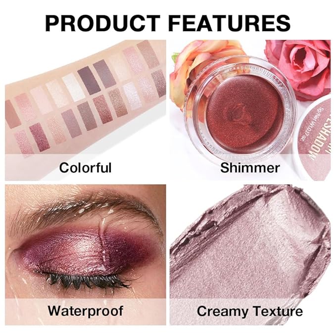 evpct Single Cream Eye Shadow Palette Pot Makeup for older Women, Praline Dusty Pink Mauve Shimmer Glitter Metallic Monochrome Cream to Powder Eyeshadow Palette Eye Brightener, Waterproof Blendable