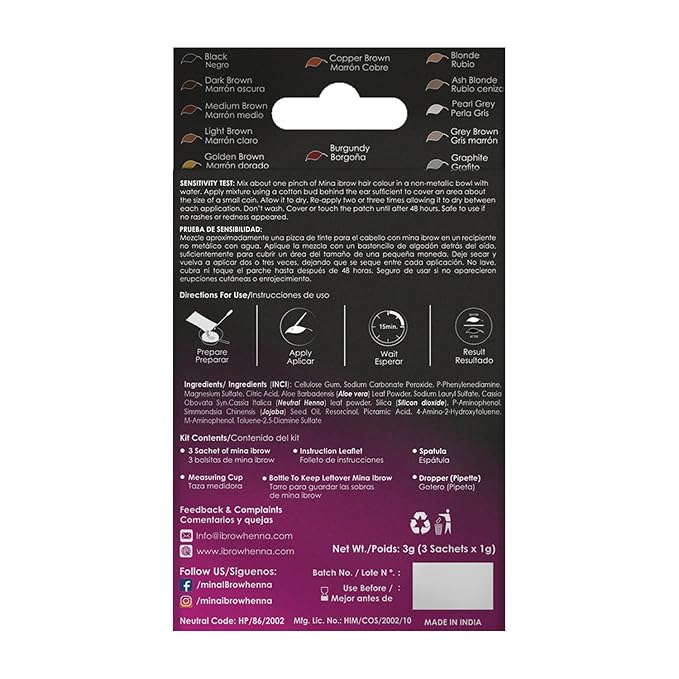 MINA iBrow Henna Hair Color Professional Tint Kit with Brush Combo Pack | Covers Gray Hair-Lasts up to 6 weeks | No Ammonia No Lead | Vegan & Cruelty Free | up to 30 Applications (Blonde)